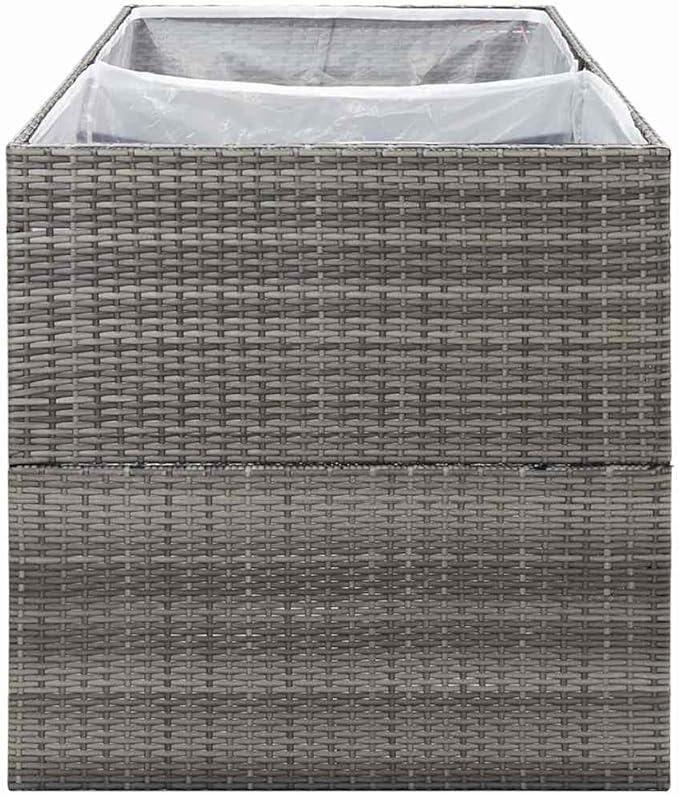 61.8x31.5 in Large Grey Rectangular Garden Planter Box Powder-Coated Steel &amp PE Rattan Raised Bed with Open Bottom for Outdoor Patio Balcony Deck