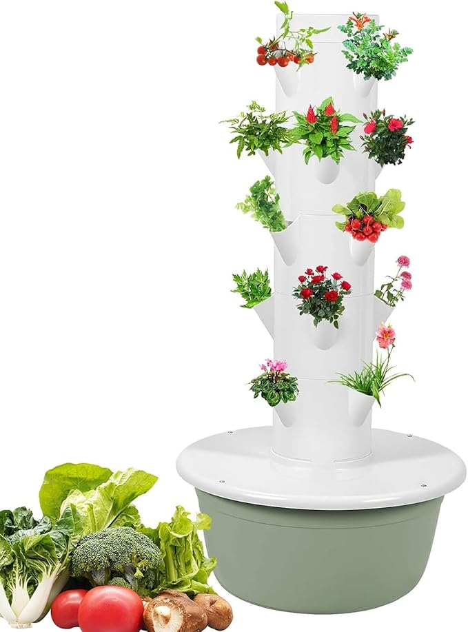 Hydroponic Microgreen Kit Tower Garden Growing System Fruits &amp Vegetables with Hydrating PumpControllerSeedling TrayCotton Planting A(20Pots)