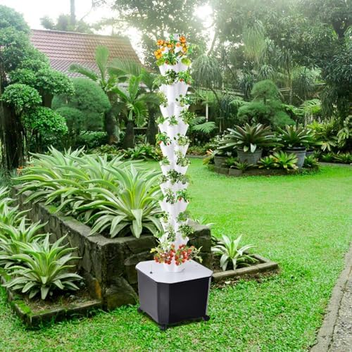 60-Plant Hydroponic Growing System Kit - 50L Large Capacity Tower with Timer &amp Water Pump - Modular Indoor/Outdoor Hydroponics for Vegetables Strawberries &amp Lettuce