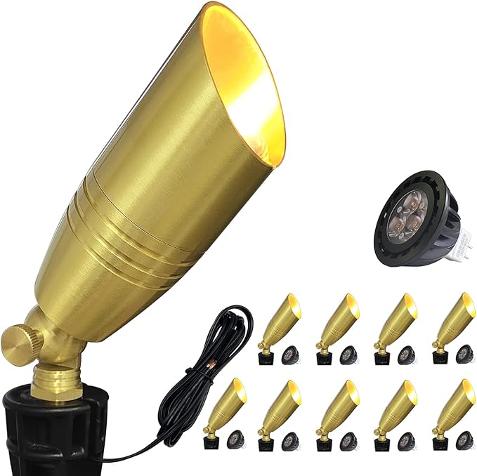 COLOER Die-cast Brass Landscape Spotlight 10-Pack with 5W Aluminum Housing LED MR16 Bulb12V AC/DC Low Voltage Copper Outdoor Lighting Directional Garden Patio Spot Up Light (102B Copper Finish)