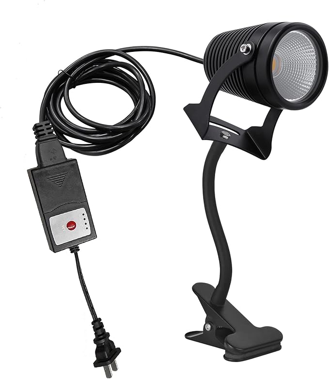 Kiven IP65 Waterproof LED Landscape Accent Uplight Black Decorative Spotlight Lamp with Plug-in Cord and Timer for Indoor Outdoor Plants Yard Advertising Board (10W 3000K Cool White)