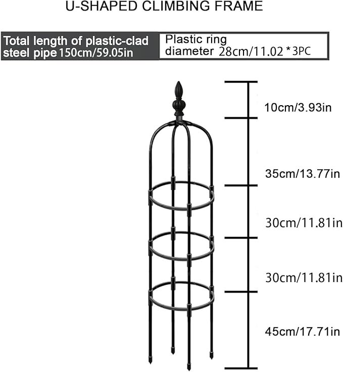 Obelisk Trellis for Climbing Plants Stainless Steel Pipe with Heavy Duty Plastic Coated Potted Plant Support Stand Garden Tower Trellis for Indoor Outdoor Flowers Vegetable Vines(59in)