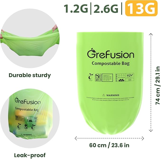 Compostable BagsTrash bags 13+ gallon tall kitchen Compostable Trash Lawn &amp Leaf Yard Waste BagsKitchen Compost Trash Bin CompatibleExtra Thick1.01 MillsCertified by BPI and OK Compost
