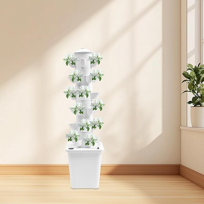 6 Tier Hydroponic Grow Tower 30 Holes Garden Hydroponic Growing Kit with Water Level Gauge Water Tank Funnel and Hose for Home Commercial Botanical Garden Hydroponics Plants
