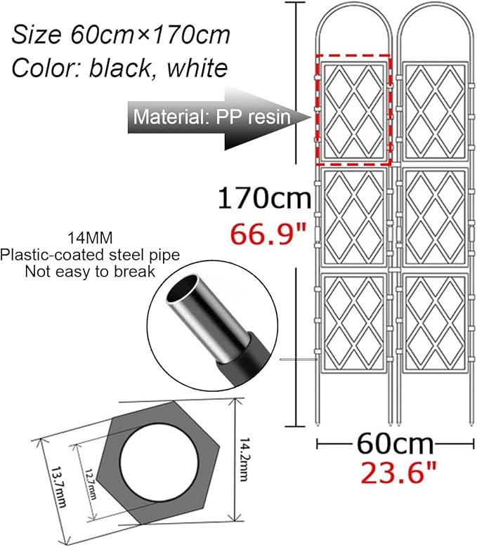 Large Decorative Outdoor Trellis Metal Garden Trellis For Climbing PlantsEuropean Style Rustproof Metal Garden Fence For Outdoor Indoor Potted Plants Tomato Rose(Black60x170cm(23.6x67in))