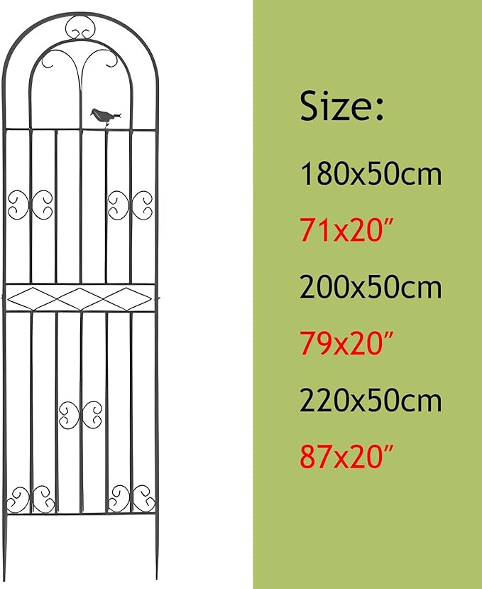 Black Iron Garden Trellis Climbing Plant Trellis Freestanding Metal Fence Screen Plant Trellis Metal Garden Climbing Frame 71x20″ Suitable for All Types of Climbing Plants (Color : Black Size