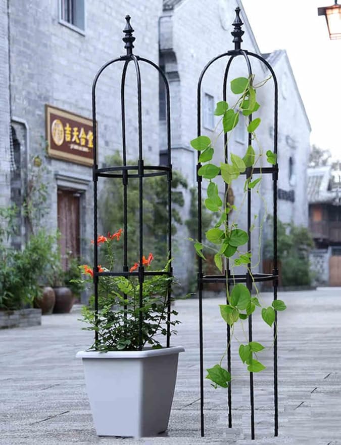 Tower Garden Trellis Obelisk Plant Support Plastic Coated for Outdoor Indoor Potted Plants Tomato Rose5ft Tall Rose Garden Trellis Black 1pc