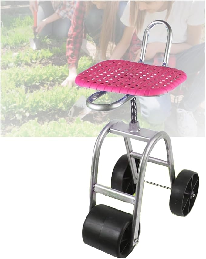 Rolling Garden Work Seat Gardening Helper 45-59cm Adjustable HeightSeat 360° Rotation for Outdoor Lawn Yard Garage(3 Wheels)