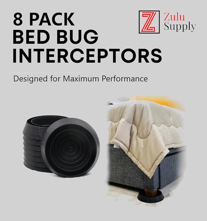 Bed Bug Interceptor Traps – Black 8-Pack Passive Monitor &amp Detection Trap – Universal Fit for Bed &amp Furniture Legs – Reusable Non-Climbable Wall Pest Control Protection (Black 8-Pack)
