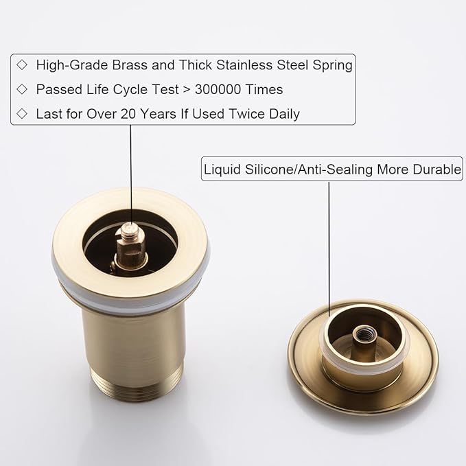 RANDOM Brushed Gold Brass Round Bottle P Trap Kit with Pop Up Drain Stopper with Overflow.RD83888BG-L-S6