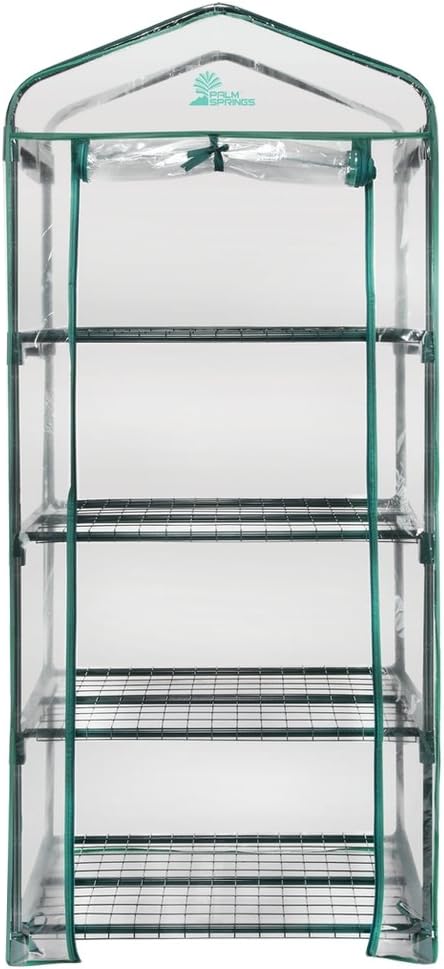 Palm Springs 4 -Tier Mini Greenhouse with Cover and Roll-up Zipper Door