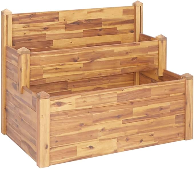 2-Tier Large Planter Box Acacia Wood Outdoor Flower Bed for Vegetable Herb Plant Growing Gardening on Patio Balcony - 43.3 x 29.5