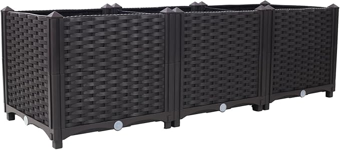 Dawn Deep Raised Garden Bed Plastic Planter Boxes for Vegetables Flowers Herbs and SucculentsSelf-Watering Planter Box Raised Bed to Grow Flowers Herbs &amp Vegetables 47.2 L X 15.7 D X 14.7 H