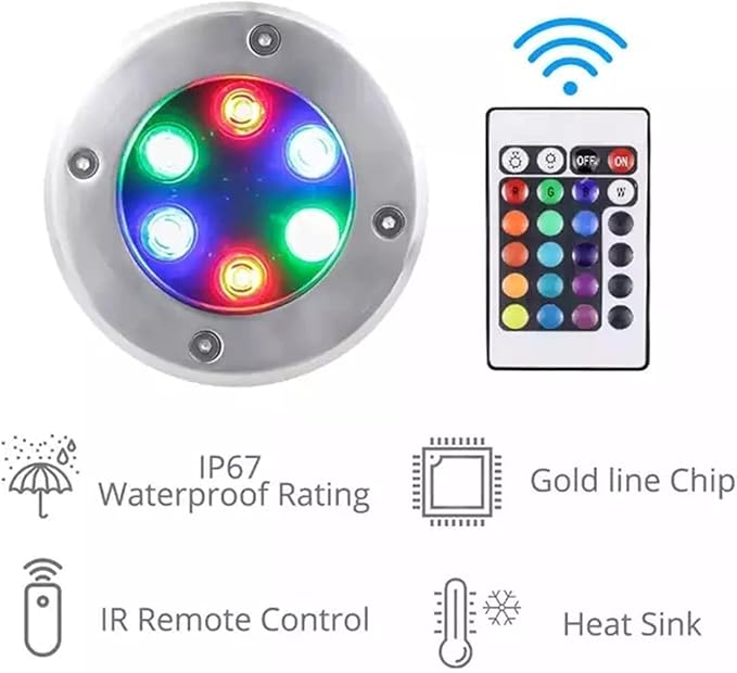 RGB Outdoor Recessed Spot Light - Landscape Lights 6W Color Changing Garden Spotlights With Remote Control IP67 Waterproof Recessed LED Floor Spotlight Round Outdoor Buried Lights(6W(220V))