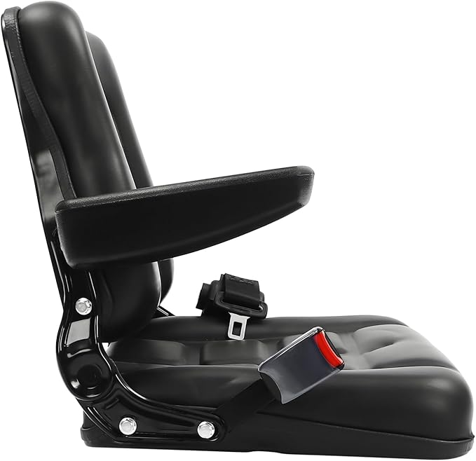 Universal Forklift Seat Forklift Seat with Automatic Safety Belt &amp Armrests Foldable Lawn Mower Seat with Pre-Drilled Holes for Garden Excavator Bulldozer Trencher (D)