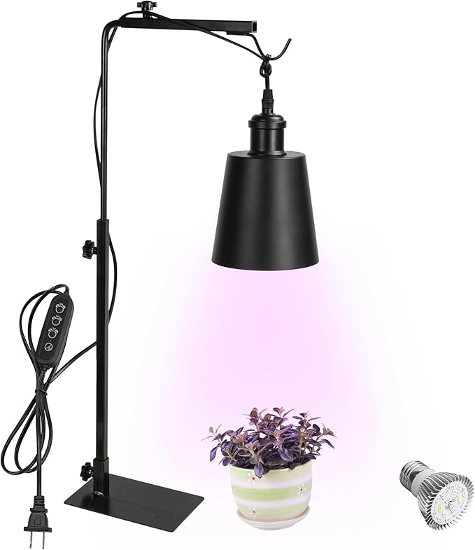 Free Standing Plant Grow Red &amp BlueLighting Adjustable Height 15 Feet Plug Timer Switch Cord Black Shade Simple Style for Plants Growing Indoor Gardening