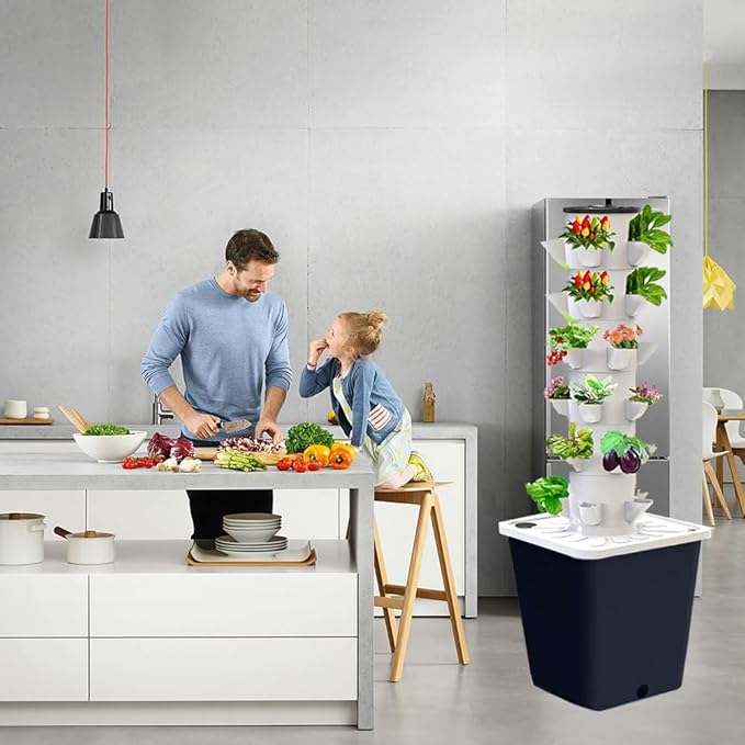 Tower Garden Hydroponics Growing System 10-30-Plant Sites Vertical Garden Planter Indoor Smart Garden Kit with Pump and Movable Water Tank (No Seedlings Included) (Color : Gris Size : 20 Holes)