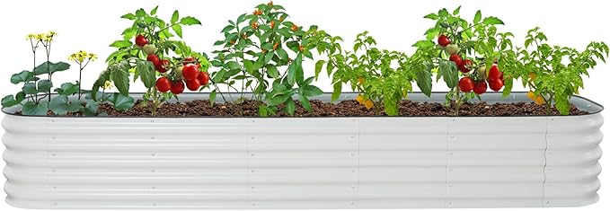 White Raised Garden Bed Kit 112” 14-in-1Metal Planter Box Aluminum-Zinc Plated Steel Planter Box for Outdoor Plants Vegetables Flowers &amp Herbs (Large)