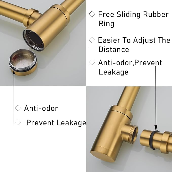 RANDOM Brass P Trap with Bathroom Sink Stopper Kit Without OverflowChampagne Bronze U-Shape 1-1/4 inch Sink Trap with 11.6″ Slip Joint Extension TubeAdjustable Height Sink Drain Bottle P-Trap Kit