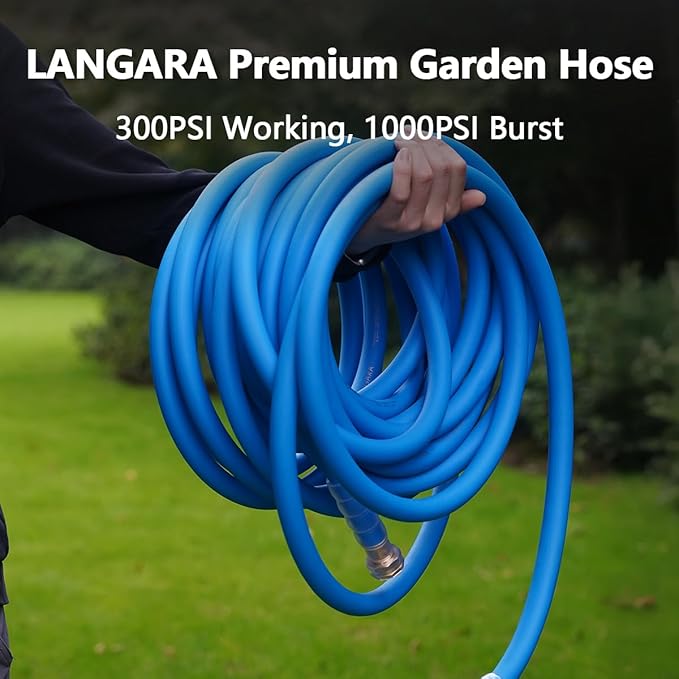 Heavy Duty Premium Garden Hose 100ft x 5/8 300PSI Working 1000PSI Burst Hybrid Rubber Water Hose with Transparent Swivel Handle - Hot/Cold Water - Five Layered Braiding with Brass fittings (Blue)