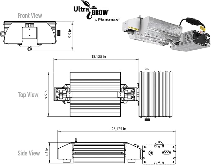 UltraGrow – Classic 1000W DE Double Ended HID Grow Light System with HID Bulb Dimmable Ballast for Indoor Growing (Classic Open Reflector &amp MH)