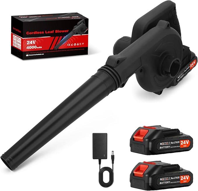 Leaf Blower Cordless 2 x 24V 2.0Ah Battery and Charger 150CFM 130MPH Electric Cordless Leaf Blower with Brushless Motor Handle Electric Blower Cleaner