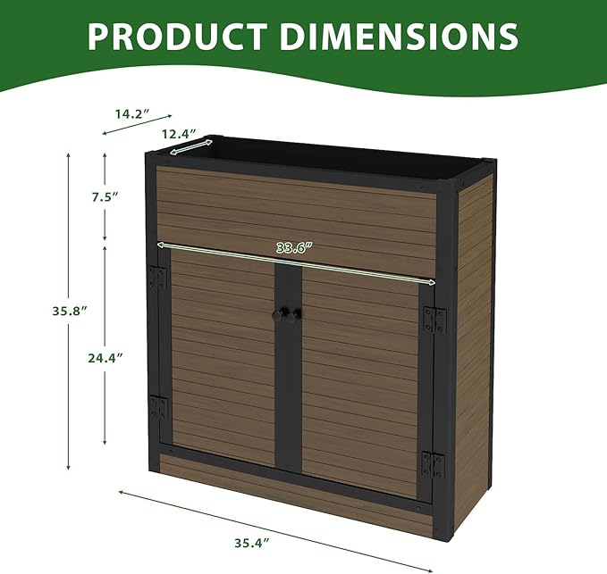 mondaria Raised Bed Garden Cabinet with Extra Storage Compartments Composite Planter Stand Box (Brown)