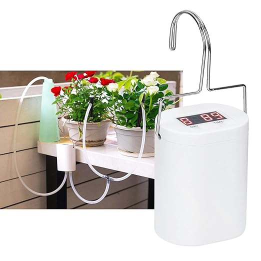Intelligent Charging Potted Plant Timing Watering Kit Automatic Drip Irrigation System Watering Controller with 4 Outlet Dripper for Indoor Outdoor Plants Rechargeable