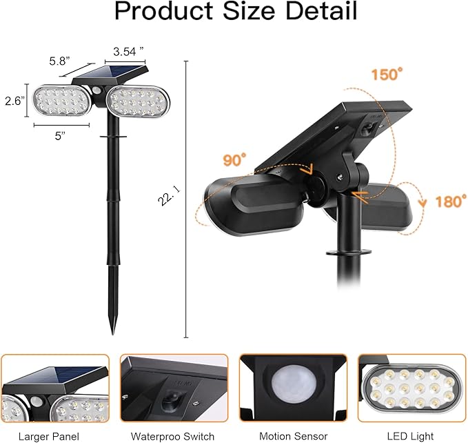EMANER (Bundle 10Pack) Solar Spot Light with Motion Sensor Solar Yard Light Dusk to Dawn Outdoor Waterproof