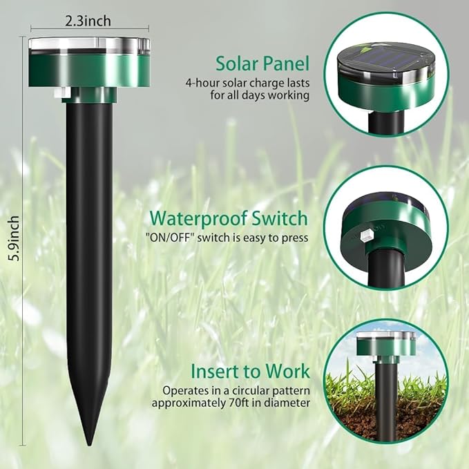 Solar Powered Ultrasonic Mole RepellentWaterproof Outdoor Vibration Mouse Control for Yard Garden360° Effective Rodent Repellent with Ultrasonic SoundGreen10 Piece