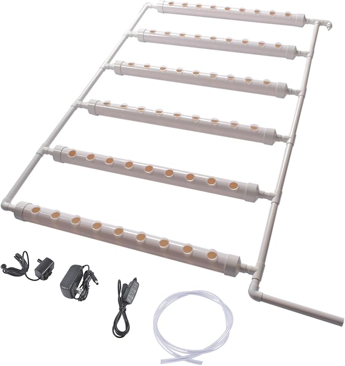 White Hydroponic Tower for Leafy Vegetables 1 Layers 54 Plant Sites Wall-Mounted Hydroponic Grow Kit w/Water Pump Pump Timer