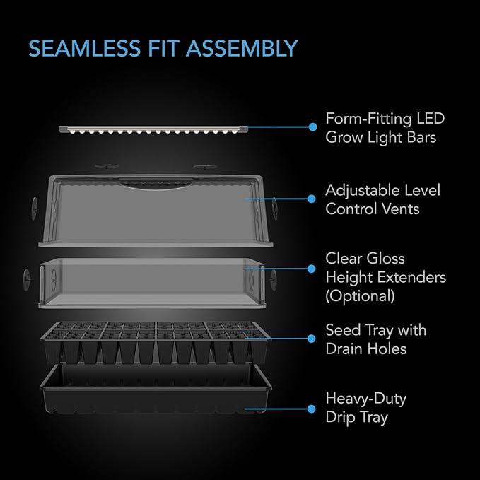 AC Infinity Heavy-Duty Large Humidity Dome w/Full Spectrum LED Grow Light Bars Samsung LM301H EVO Diodes 3mm Thickest Dome and 6x12 Trays Vent Extension Panels for Seed Starting and Propagation