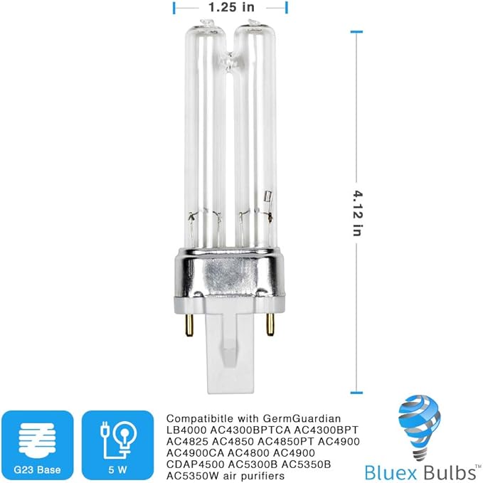 Bluex Bulbs 4 Pack LB4000 Replacement Bulb for Germ Guardian AC4825 AC4850PT AC4300BPTCA AC4300BPT AC4850 AC4900 AC4900CA AC4800 AC4900 Purifiers Replace 5W UV-C Bulb
