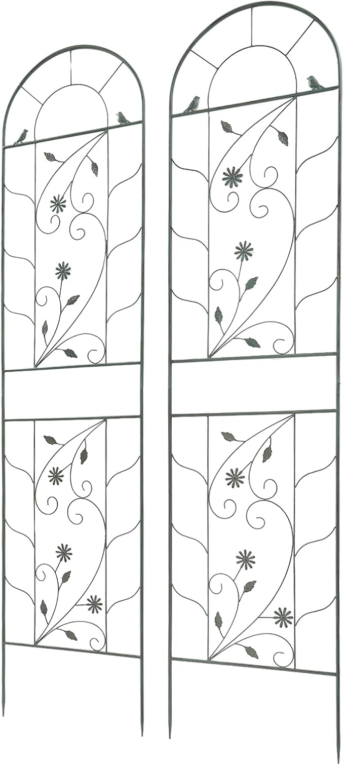 2 Pack Metal Garden Trellis for Climbing Plants 82.68 Inch Tall Outdoor Flower Trellis for Roses Clematis Vegetables Vines Heavy Duty Plant Support for Courtyard Lawn Garden Decor (Green)