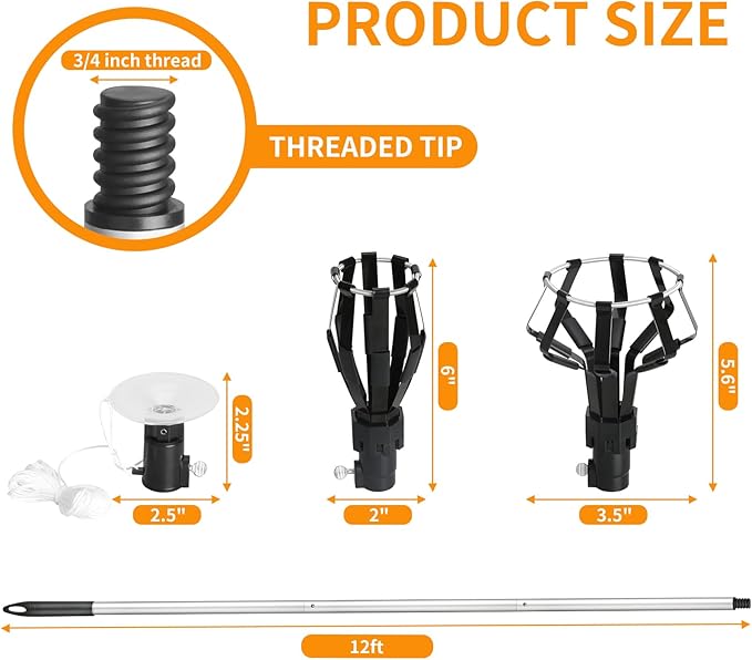 12FT Lightbulb Changer for High Ceilings High Reach Light Bulb ChangerLight Bulb Changer with Pole ExtensionBaskets and Suction Cup Bulb Removal Tool