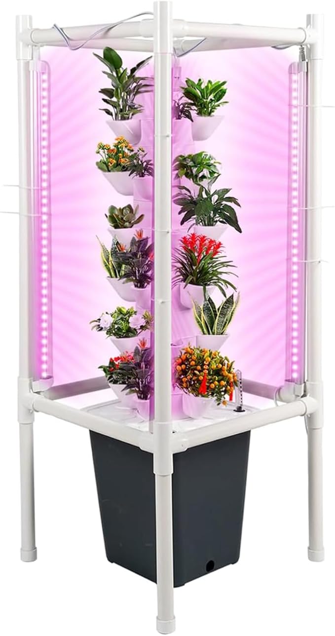 Hydroponics Tower Garden Growing System 30 Pods Indoor Gardening Vertical Garden Planter Indoor Smart Garden Kit with Pump for Gardening Lover Herbs Fruits and Vegetables White