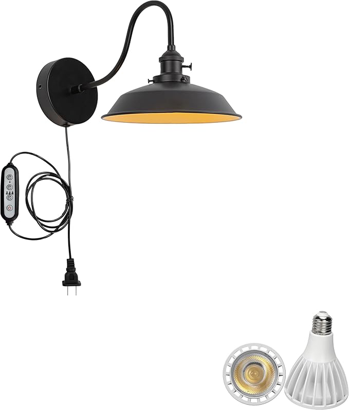 Hook Mounted Plant Light Full Spectrum 6000K 25W White Light Timing Plug in Cord Industrial Style Goose Neck Wall Lamp for Flowers Growing Indoor Plants
