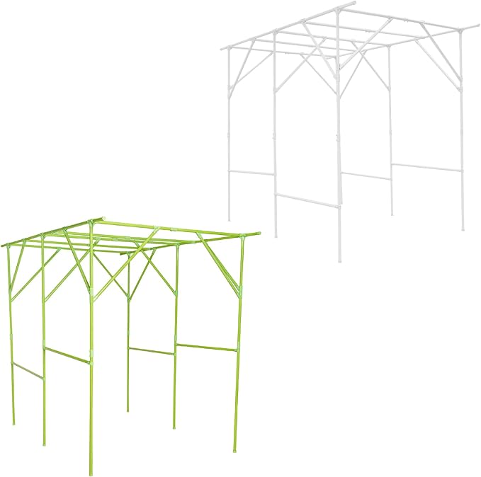 Grape Vine Trellis 6.56x4.92x6.56ft Heavy Duty Garden Trellis for Climbing Plants Large Steel Plant Support with ABS Base for Tomatoes Cucumbers Outdoor (Green+White)