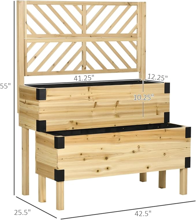 Raised Garden Bed with Trellis: Tier Wood Planter Box &amp Support System for Vegetables Flowers &amp Herbs