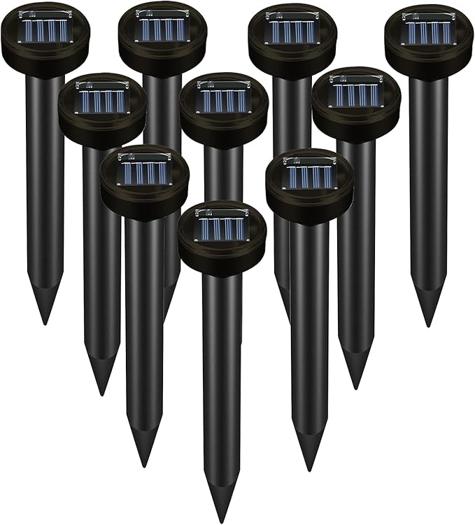 Mole Repellent 10P Solar-Powered Deterrent Stake Sonic Spikes Get Rid for Snake Groundhog Gopher Vole Deer Repellent for Lawns Garden &amp Yard Black