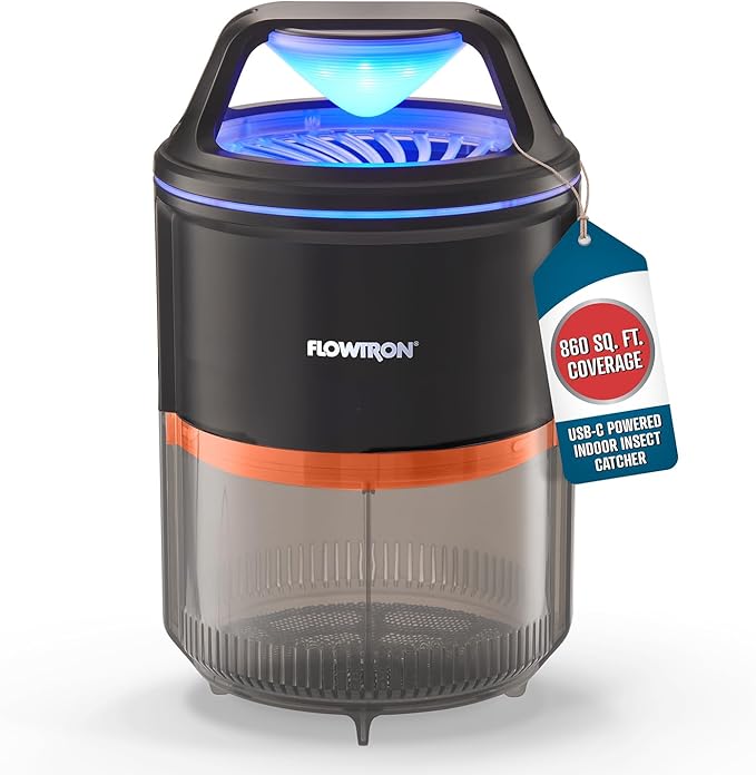 Flowtron Indoor Bug Trap | UV Light Mosquito Trap with Fan 860 Sq Ft Coverage USB-C Powered Insect Catcher for Kitchen Bedroom Restaurant | Quiet Fly Trap for Indoor Use