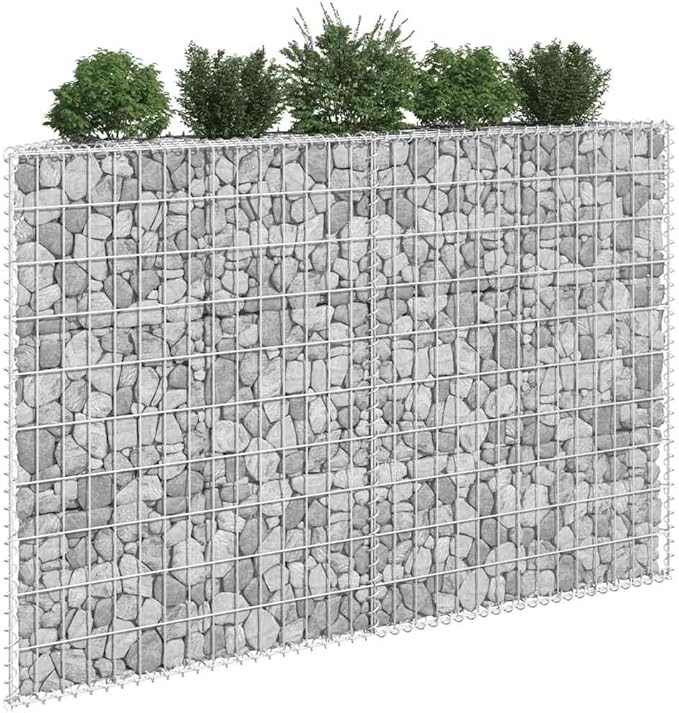 Trapezium Gabion Raised Garden Bed Silver Galvanized Steel Planter for Outdoor Plants 59.1 x 7.9 x 39.4 in Weather Resistant High Load Capacity