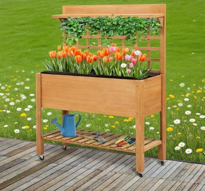 Elevated GRaised Bed Solid Wood Planter Flower Herb Boxes