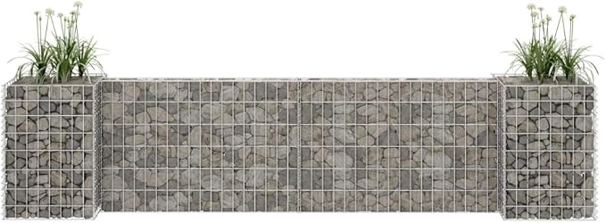 H-Shaped Steel Wire Gabion Planter Raised Garden Bed Silver 102.4 x 102.4 x 23.6 in for Outdoor Elevated Planters Patio Gardens and Vegetable Beds