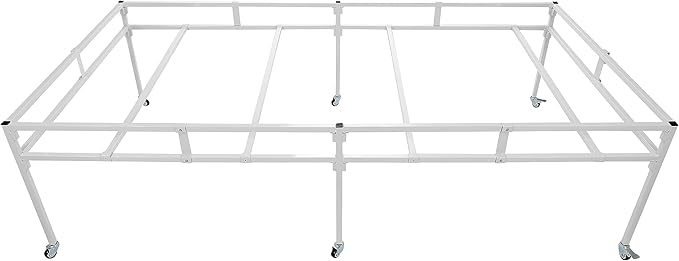 HECASA 4' x 8' Rolling Flood Table Tray Stand for Hydroponic Trays Reservoirs Hydroponic Tray Plants Stand Toolless Assembly Tray Stand Heavy Duty Steel Powder Coated White 600 LBS Weight Capacity