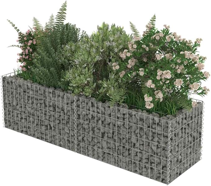 Gabion Raised Bed Silver Galvanized Steel 70.9 x 19.7 x 19.7 in Durable Outdoor Planter for Garden Patio