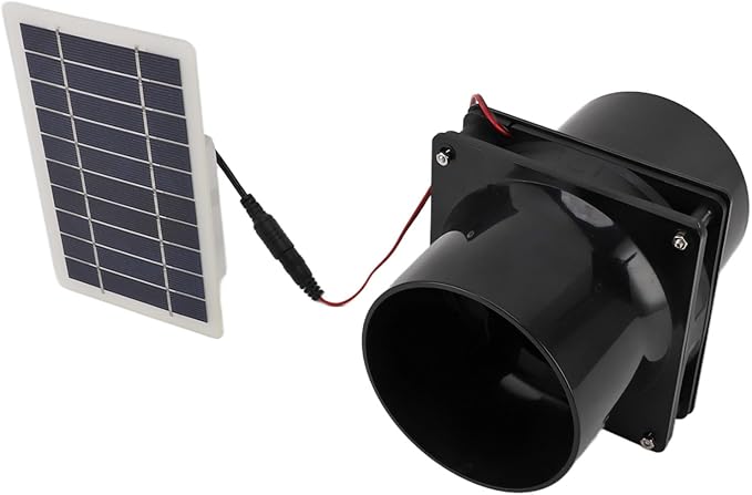 Yosoo Health Gear Solar Powered Exhaust Fan Round Pipe Exhaust Fan with Solar Panel Kit ABS Solar Panel Ventilation Fan Kit for Pet House Chicken Coop RV Greenhouse 6in High Speed