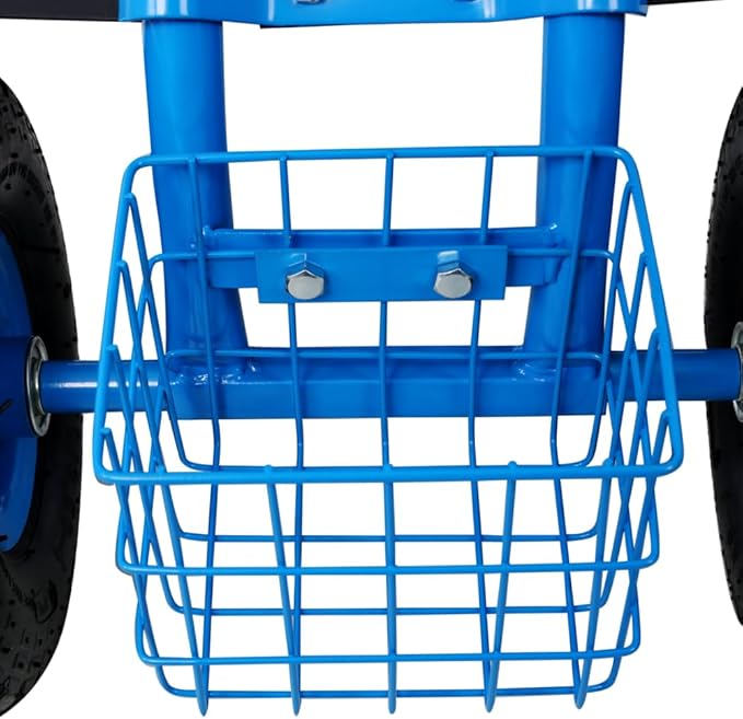 Ergonomic Rolling Garden Scooter with 360-Degree Swivel Seat Built-in Tool Tray and All-Terrain Wheels for Outdoor Use (Blue + Steel-1)
