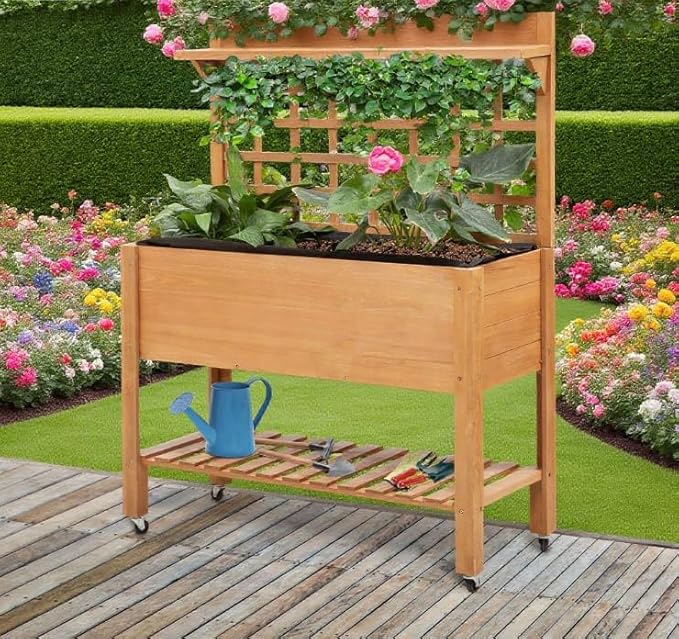 Elevated GRaised Bed Solid Wood Planter Flower Herb Boxes