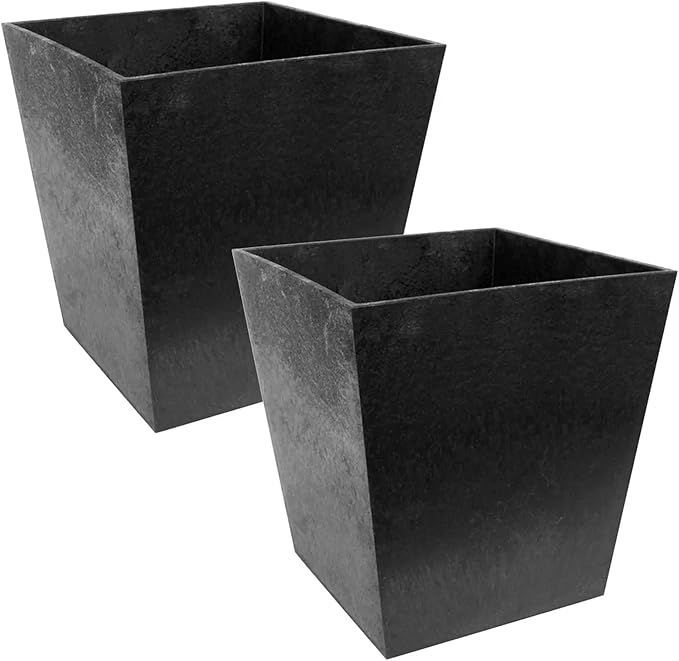 Tierra Verde 2-Pack Indoor &amp Outdoor Self-Watering Square Planters Small Sonata Black - Planter Containers for Plants and Flowers - Gardening and Landscaping Accessories